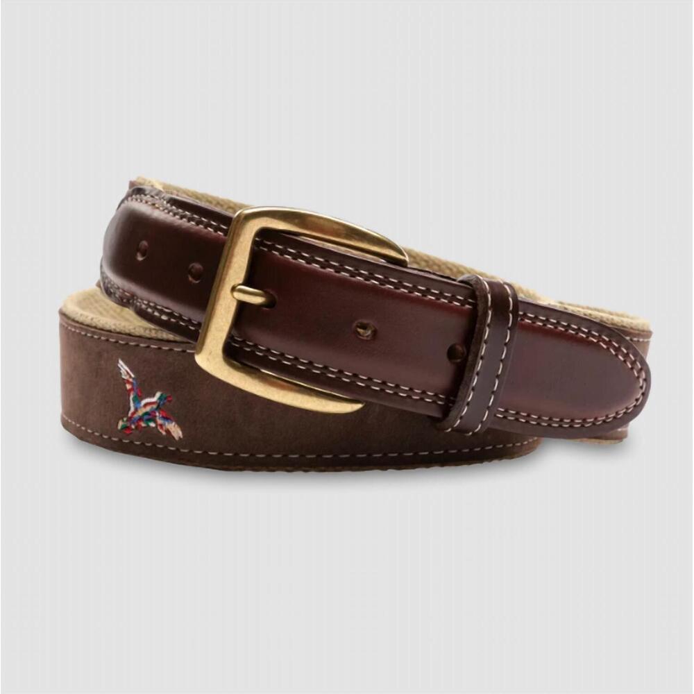 NEW DUCK HEAD men's embroidered leather belt in brown